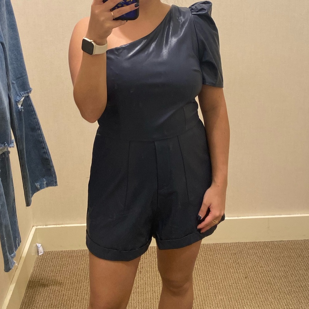 Blu Spero. Size large, navy leather, one shoulder romper